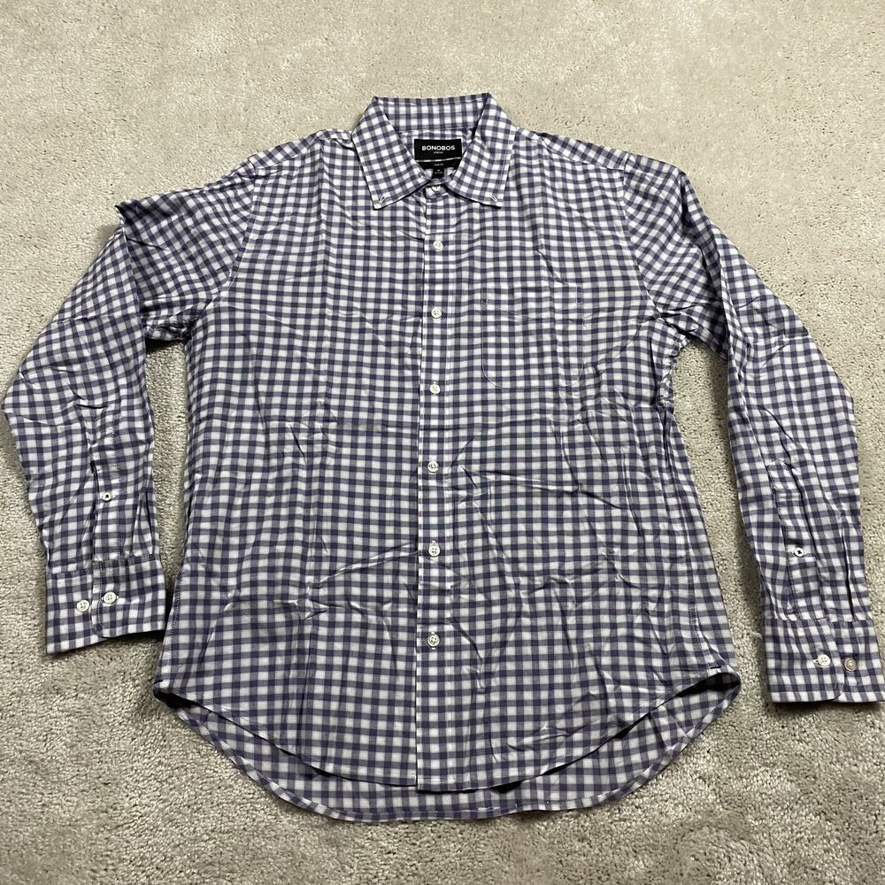 Bonobos Shirt Mens M Blue White Check Stretch Slim Fit Button Down Casual Office